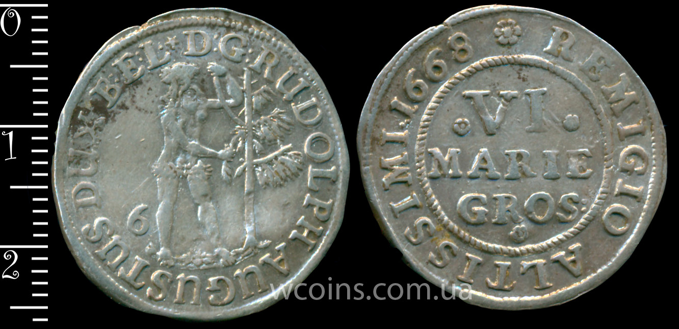 Coin Brunswick-Wolfenbuttel 6 mariengrosh 1668