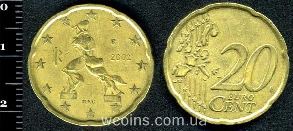 Монета Італія 20 євро центів 2002