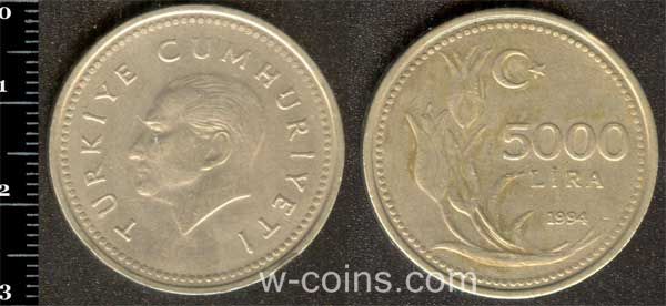 Монета Турція 5 000 лір 1994