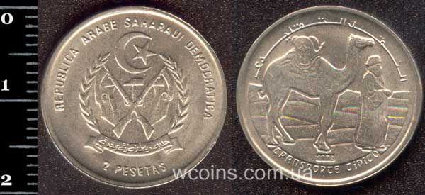Монета Західна Сахара 2 песети 1992