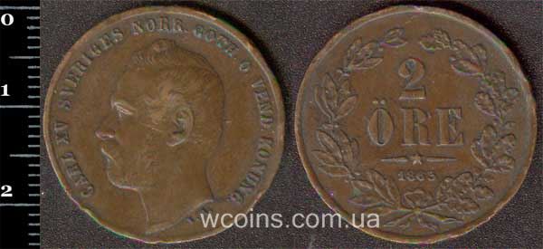 Монета Швеція 2 ере 1862