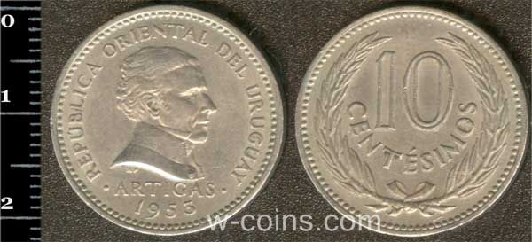 Монета Уругвай 10 сентесимо 1953