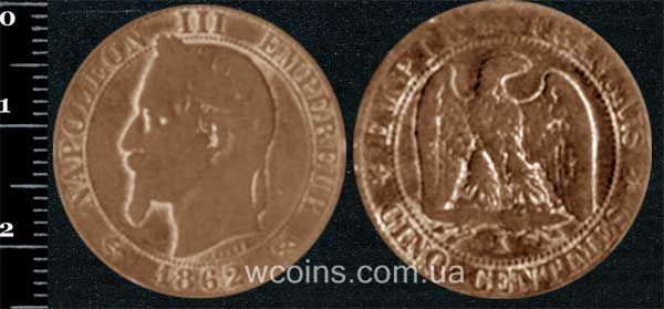 Монета Франція 5 сантимів 1862