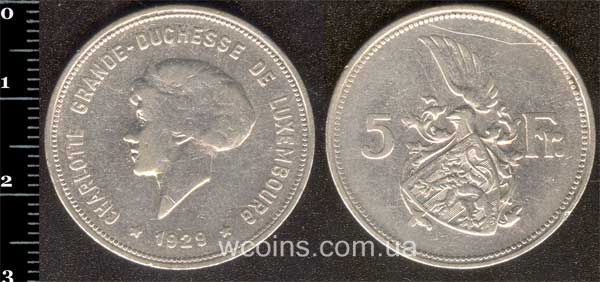 Монета Люксембург 5 франків 1929
