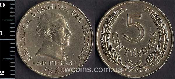 Монета Уругвай 5 сентесимо 1960