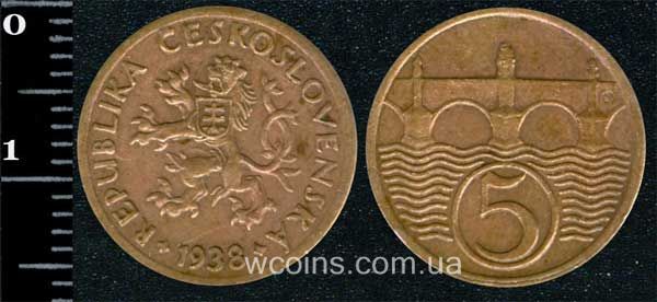Монета Чехословаччина 5 геллерів 1938