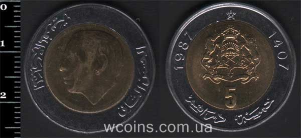 Монета Марокко 5 дирхамів 1987