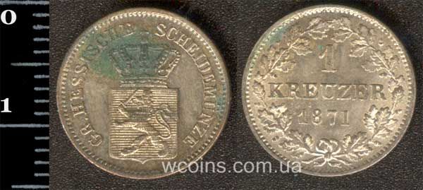 Монета Гессен 1 крейцер 1871
