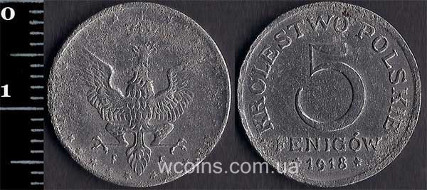 Монета Польща 5 пфенігів 1918