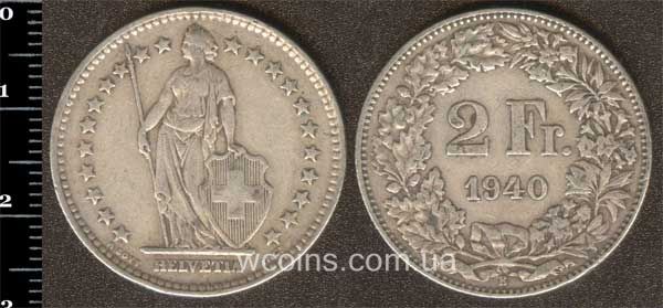 Coin Switzerland 2 francs 1940