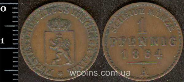 Монета Рейсс-Шлейц 1 пфеніг 1864