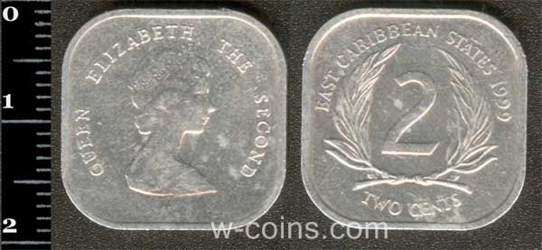 Монета Східнокарибські держави 2 цента 1999
