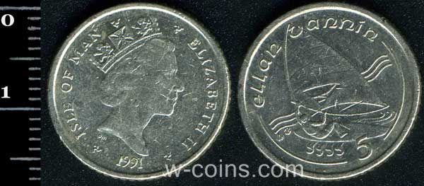 Монета Мен 5 центів 1991