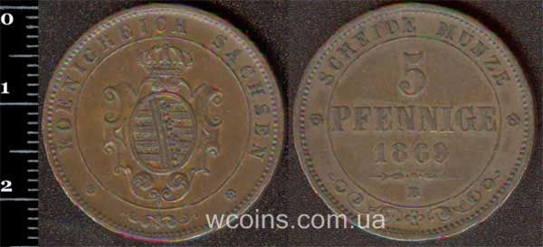 Монета Саксонія 5 пфенігів 1869
