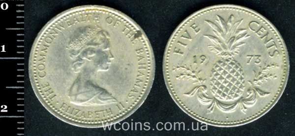 Монета Багамські острови 5 центів 1973