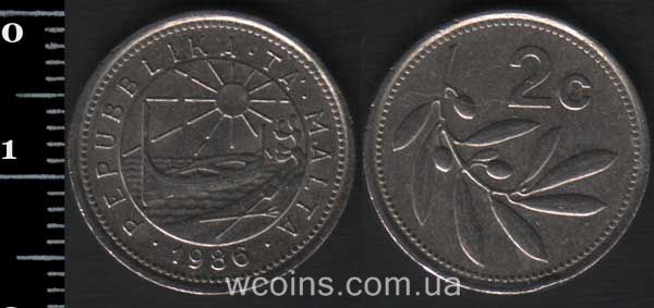 Монета Мальта 2 цента 1986