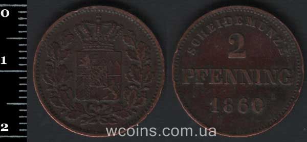 Монета Баварія 2 пфеніга 1860
