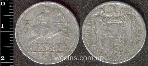 Монета Іспанія 5 сантимів 1940