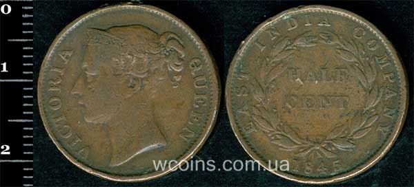 Монета Стрейтс - Сетлментс 1/2 цента 1845