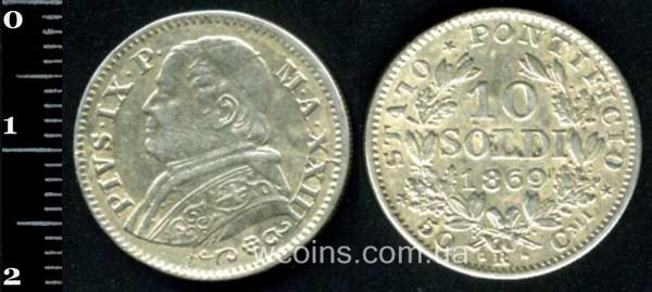 Монета Ватикан 10 сольдо 1869