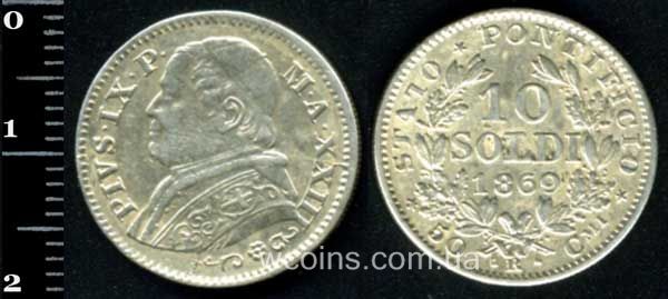 Монета Ватикан 10 сольдо 1869