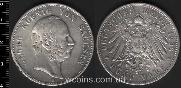 Coin Saxony 5 marks 1903
