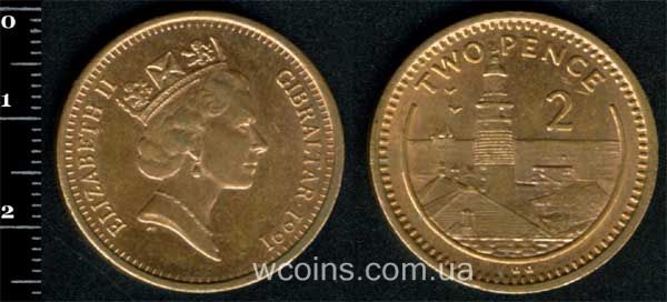 Монета Ґібралтар 2 пенса 1991