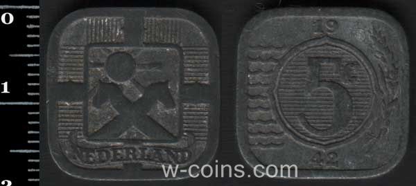 Монета Нідерланди 5 центів 1942