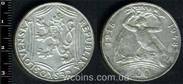 Монета Чехословаччина 100 крон 1948