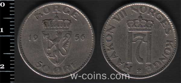 Монета Норвеґія 50 ере 1956