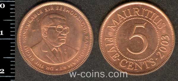 Монета Маврикій 5 центів 2003