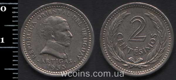 Монета Уругвай 2 сентесимо 1953
