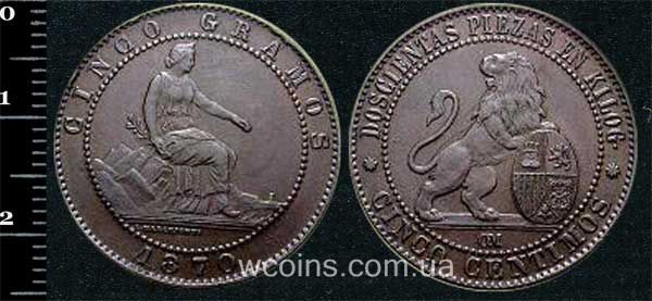 Монета Іспанія 5 сантимів 1870
