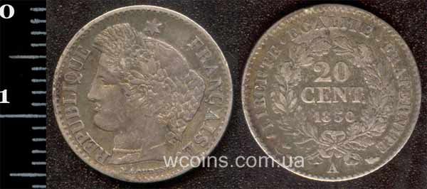 Монета Франція 20 сантимів 1850
