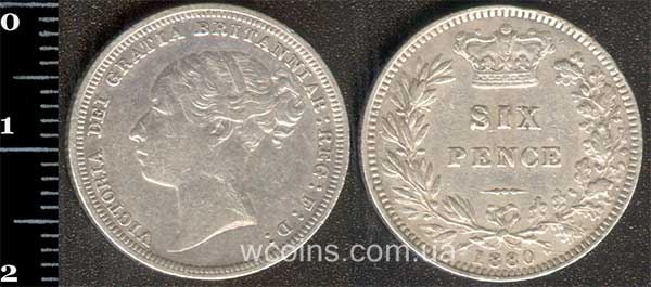 Монета Великобританія 6 пенсів 1880