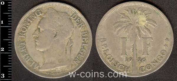Coin Belgian Congo 1 franc 1926