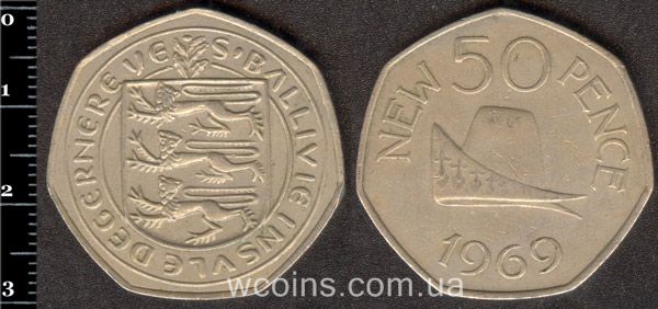 Монета Ґернсі 50 нових пенсів 1969