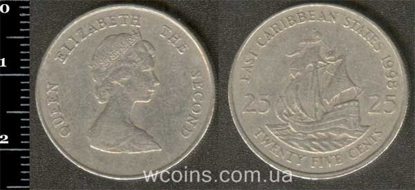 Монета Східнокарибські держави 25 центів 1998