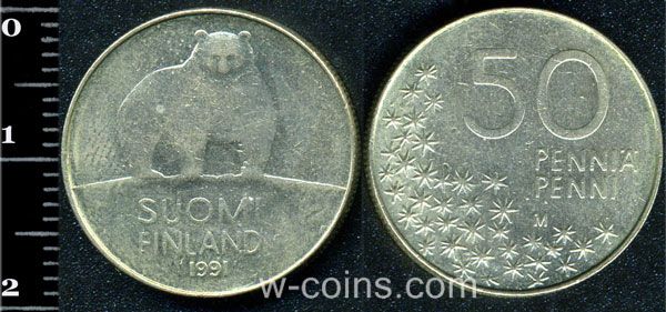 Монета Фінляндія 50 пенсів 1991