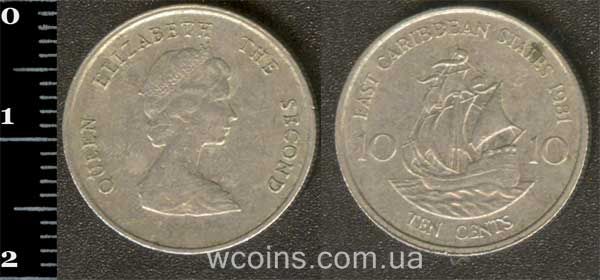 Монета Східнокарибські держави 10 центів 1981