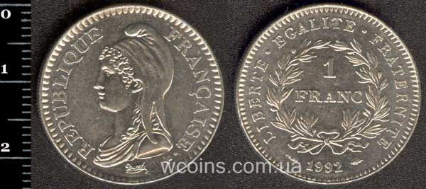 Монета Франція 1 франк 1992