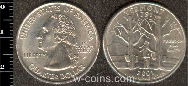 Монета США 25 центів 2001 Вермонт