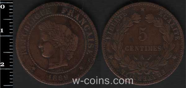 Coin France 5 centimes 1889
