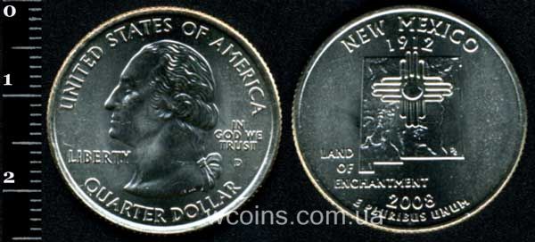 Монета США 25 центів 2008 Нью-Мексико