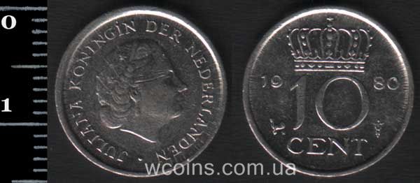Монета Нідерланди 10 центів 1980