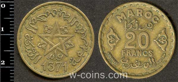 Coin Morocco 20 francs 1951