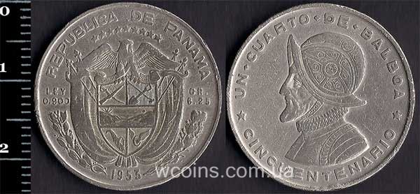 Монета Панама 1/4 бальбоа 1953