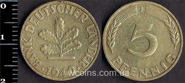 Монета Німеччина 5 пфенігів 1949