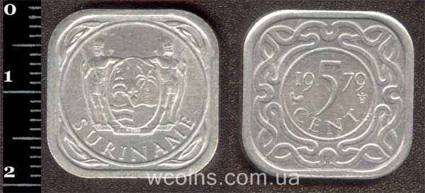 Монета Сурінам 5 центів 1979