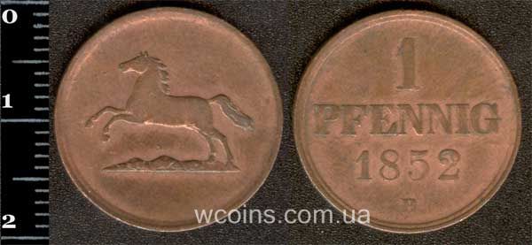 Монета Брауншвейг-Вольфенбюттель 1 пфеніг 1852